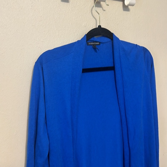 Eileen Fisher Blue Cardigan Tencil Lyocell Organic Cotton Silk Blend Size Medium - Picture 3 of 5